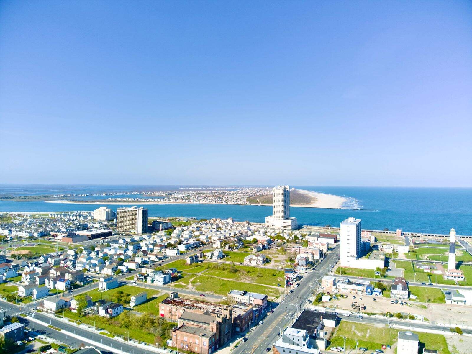 The Atlantic City shoreline and skyline from above
