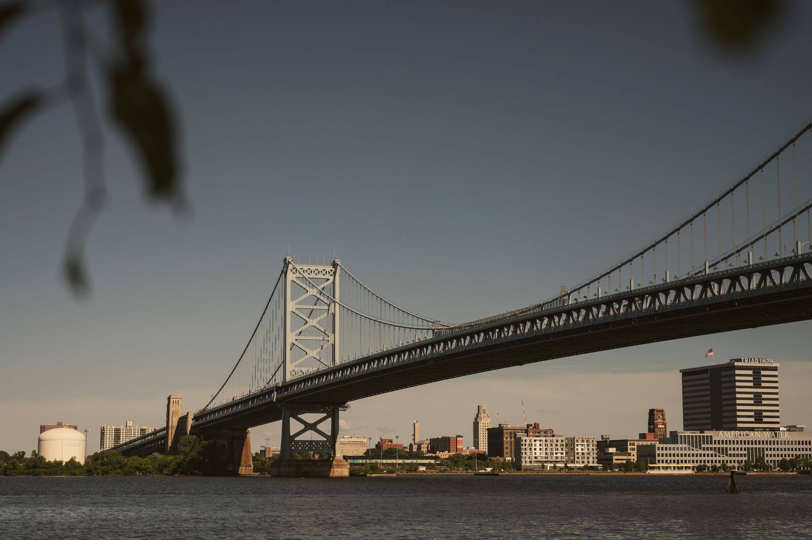 The Ben Franklin Bridge crossing the Delaware River at the Camden waterfront
