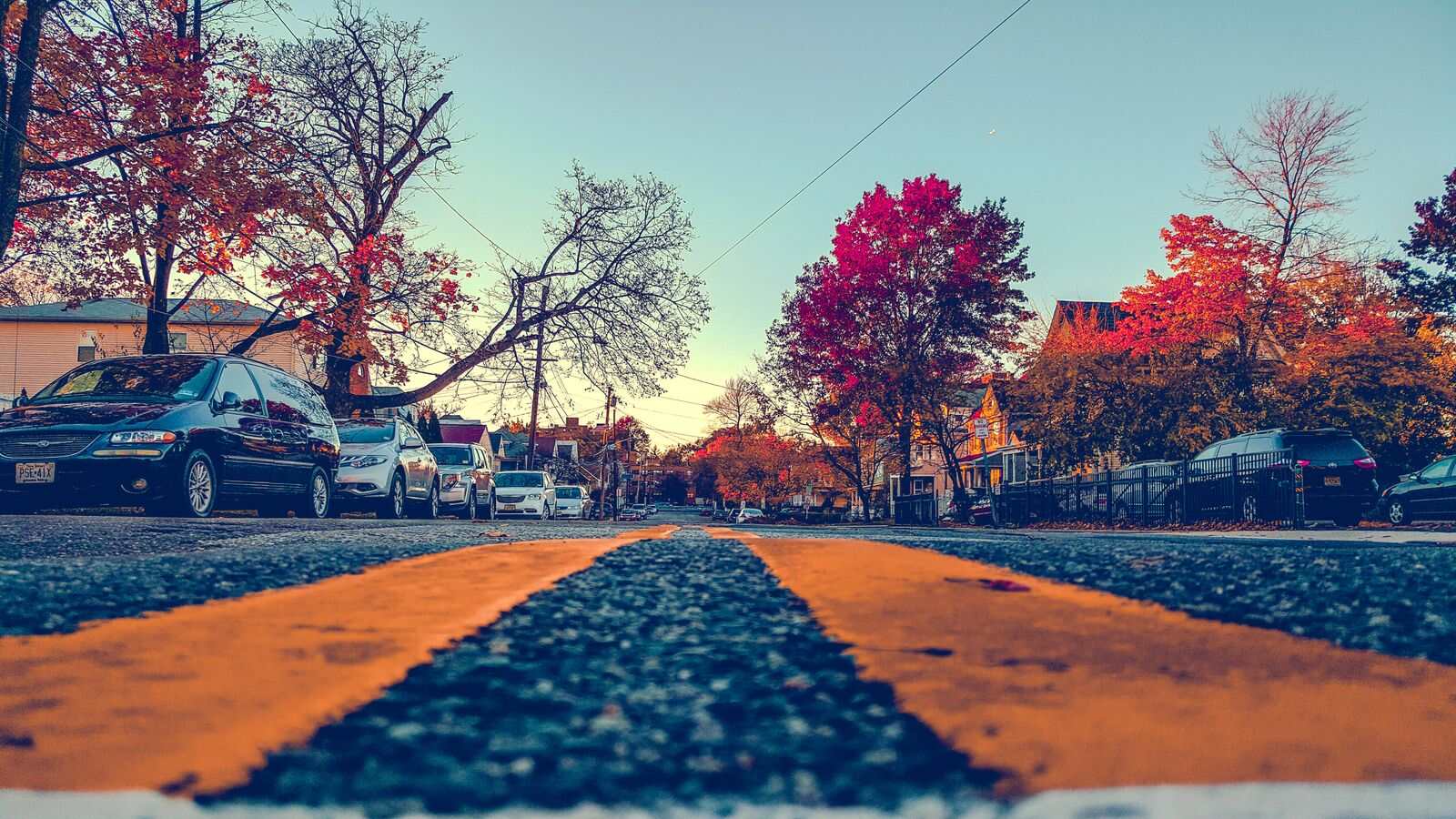 Fall color over a residential street in Hackensack