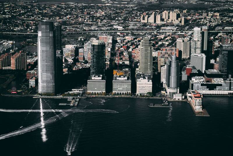 Jersey City's waterfront towers rising along the Hudson River