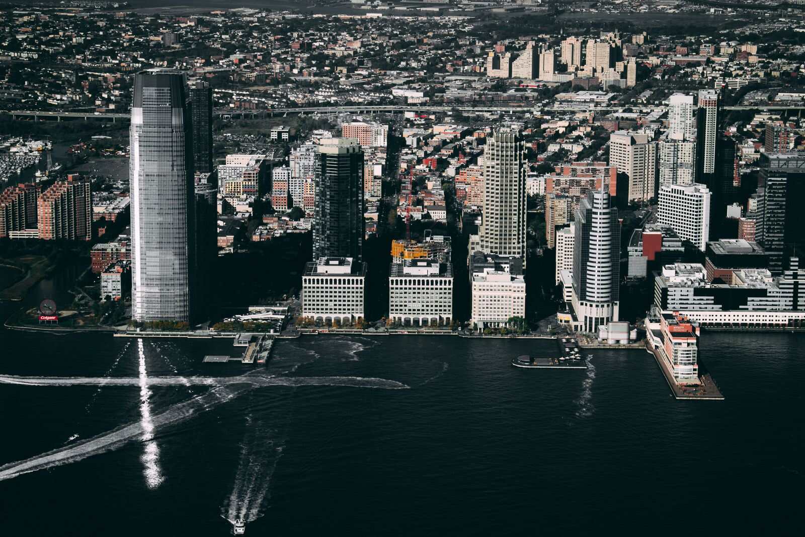Jersey City's waterfront towers rising along the Hudson River