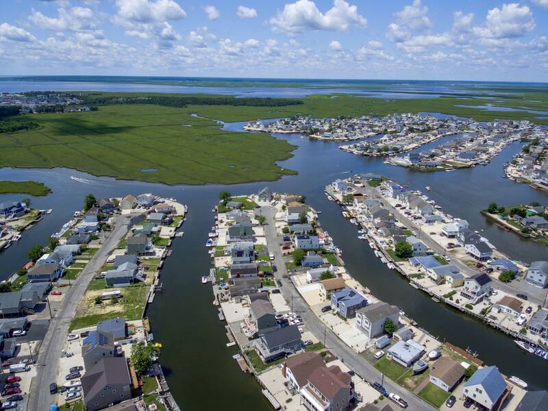 Lagoon canals and waterfront homes in Ocean County, New Jersey