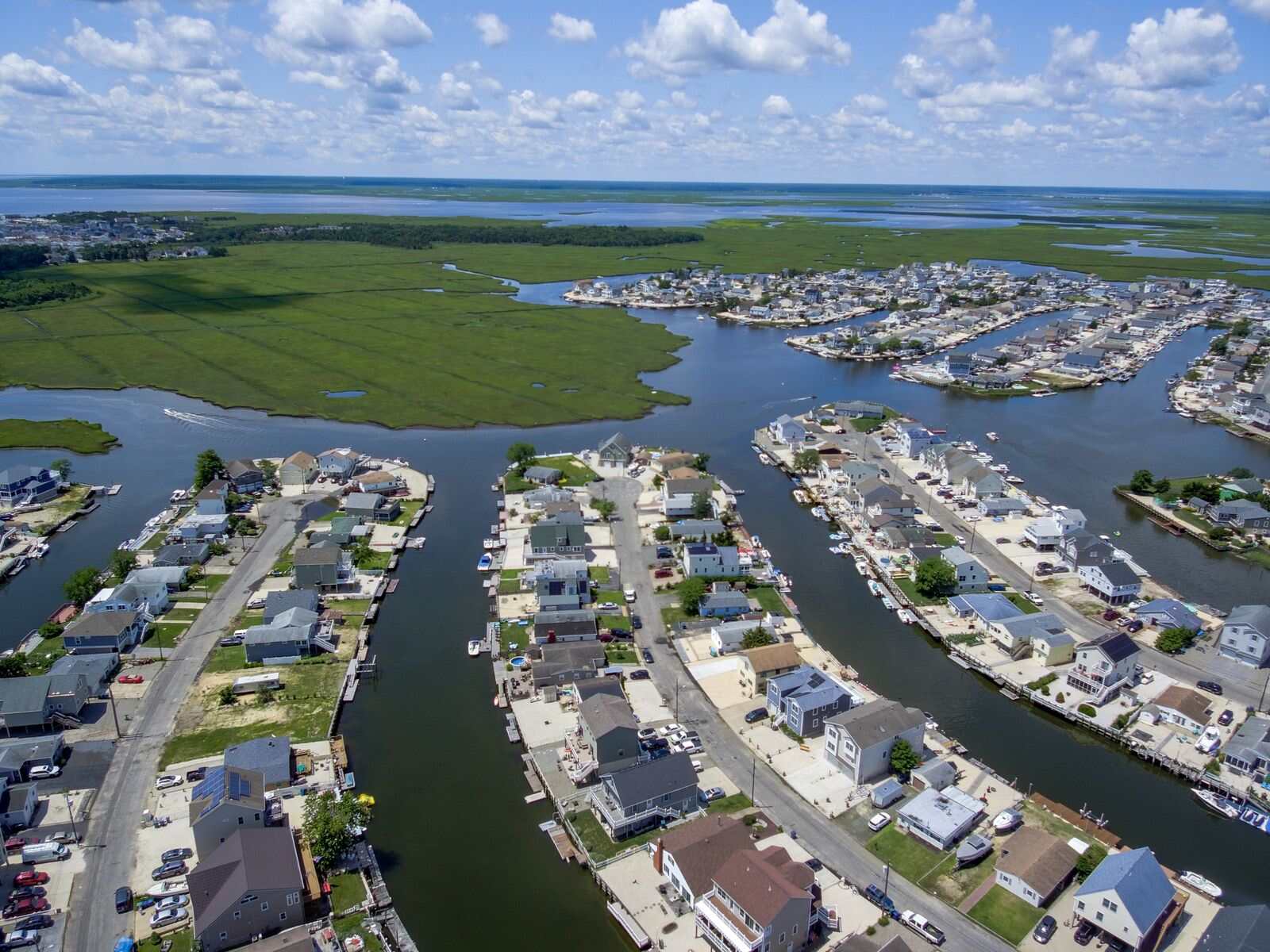 Lagoon canals and waterfront homes in Ocean County, New Jersey